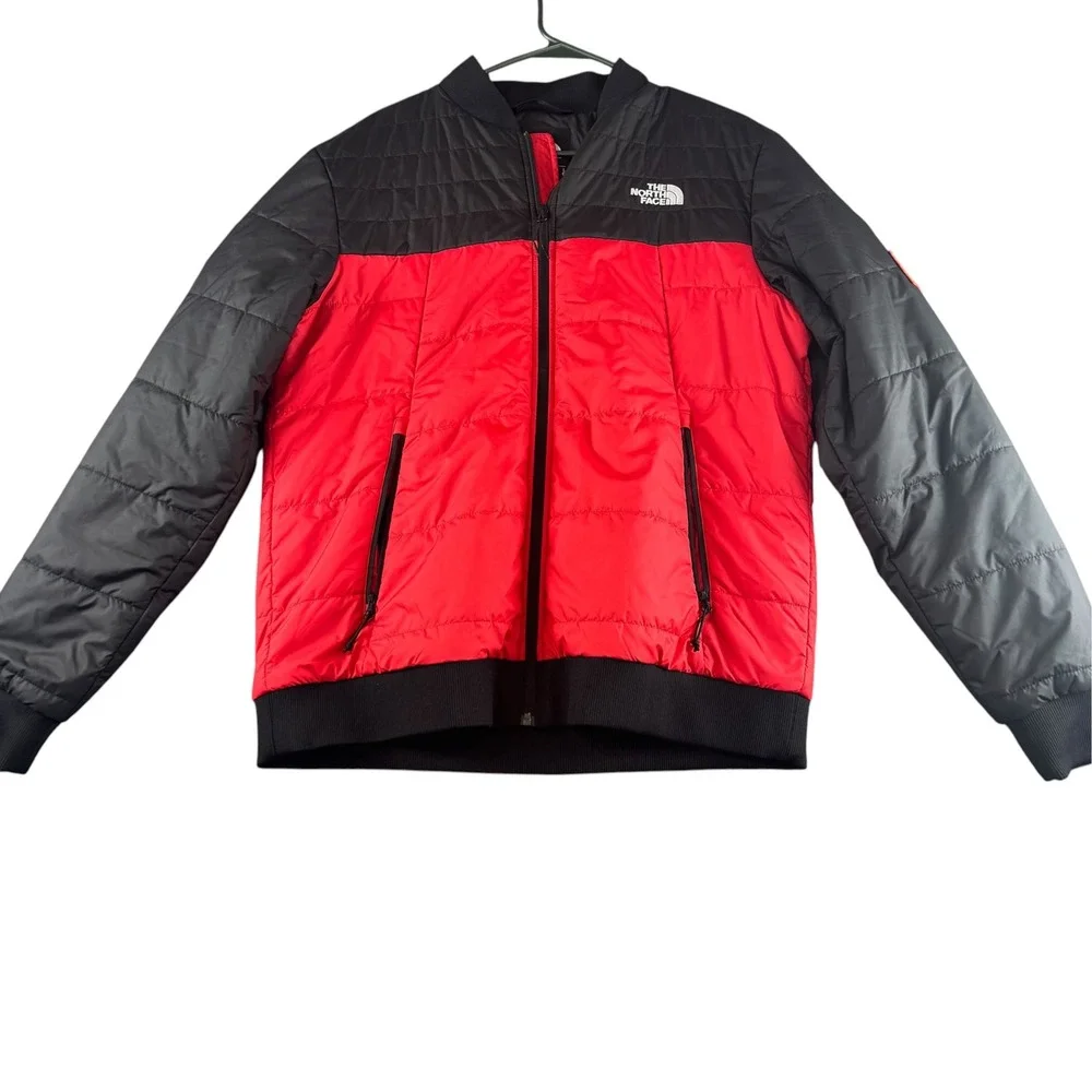The North Face Mens Jester Bomber Jacket Red Black Quilted Tahoe Patch Large